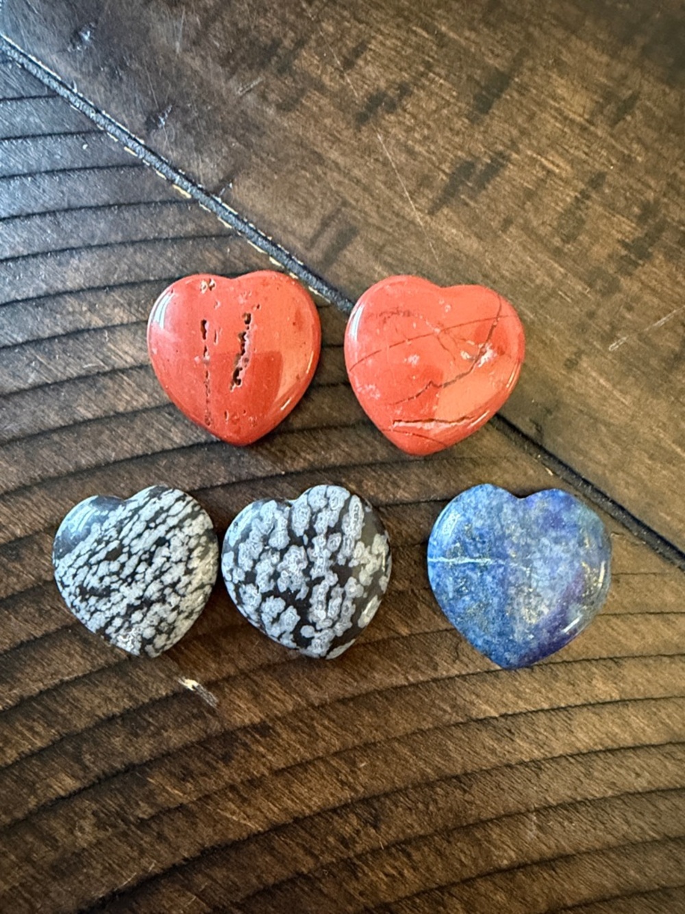Heart Shaped Stone Mix - Red Jasper, snowflake obsidian, Lapis Lazuli
